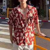 Hearujoy Mens Casual Shirts Summer New Fashion Cuban Collar Large Size Shirts Short Sleeves Retro Seaside Beach Vacation Mens Tops